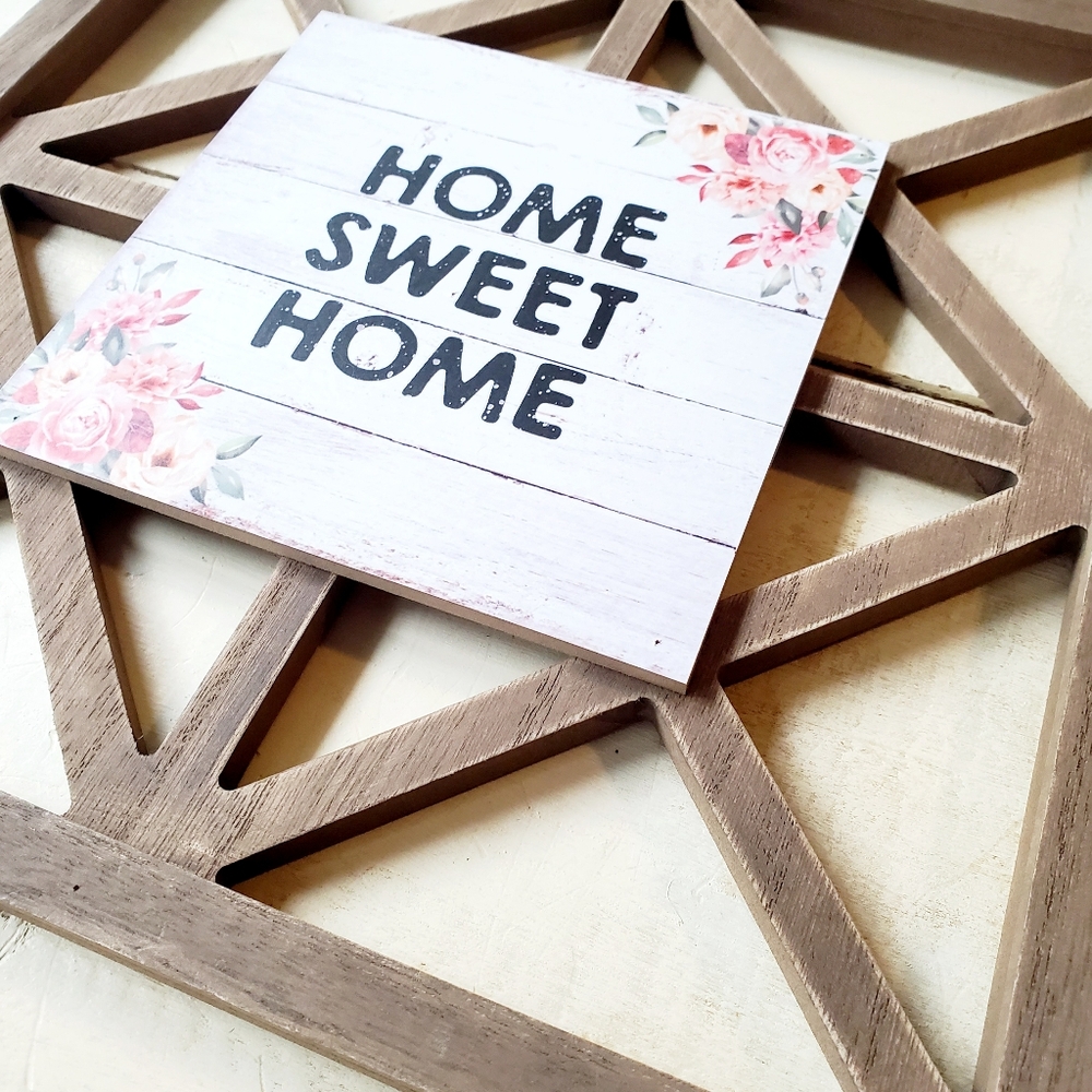 Rustic Lattice Home Sweet Home Wall Decor with Floral Accents - Picture 2 of 3